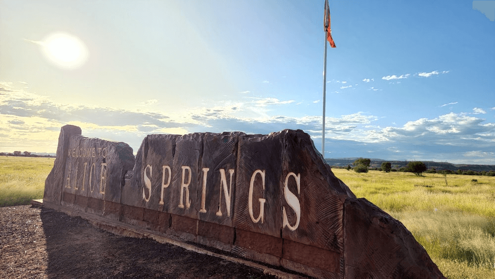 A Monument Sign Welcoming Visitors To Alice Springs